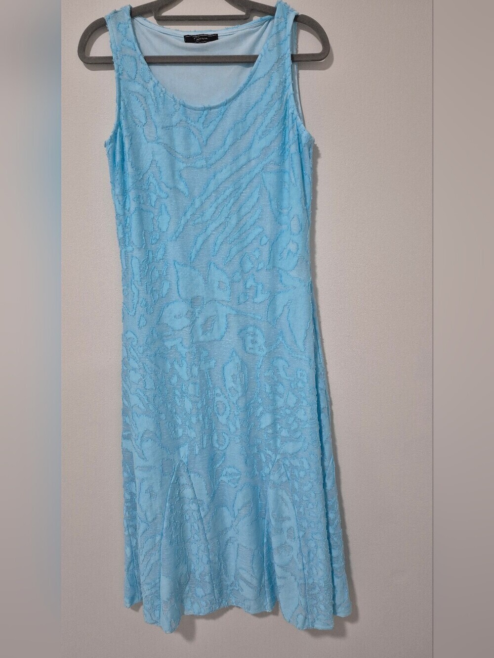 Cativa Aqua Blue Burnout Textured Sleeveless Fit & Flare Midi Dress Size Small - Picture 2 of 9